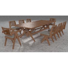 3D Cassina Jeanneret Capitol Complex Table with Office Chair and Wooden Chair with Cushions Set model